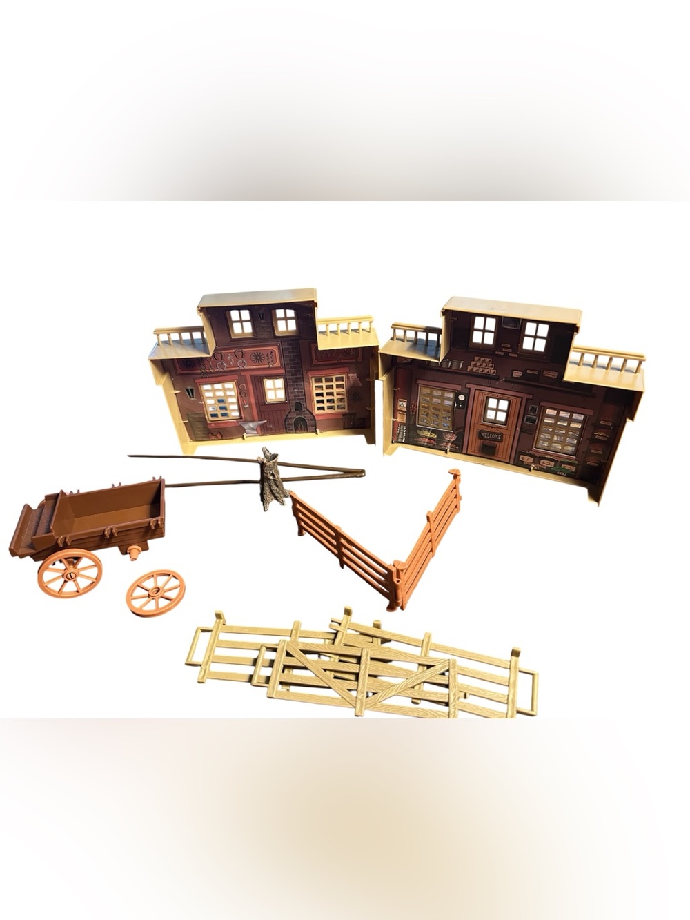 Vintage Toy Western Town Playset - Brown & Tan Pieces